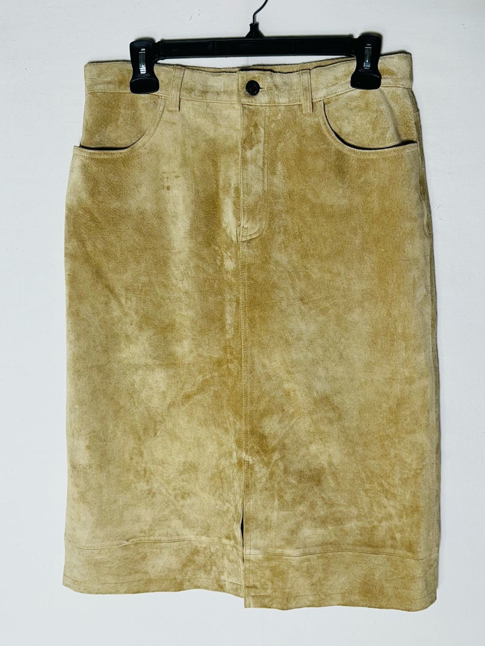Vintage 90s Eddie Bauer Tan Suede Midi Skirt 8 Genuine Leather Western Boho